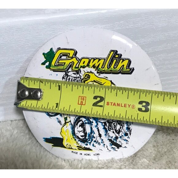 Gremlin AMC Button Pin 1970s 3.25" Diameter Blue Yellow - Picture 3 of 4